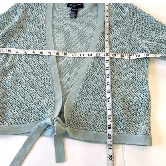 Jones NY Open Knit Front Tie Pastel Blue Cardigan, L - Picture 4 of 4